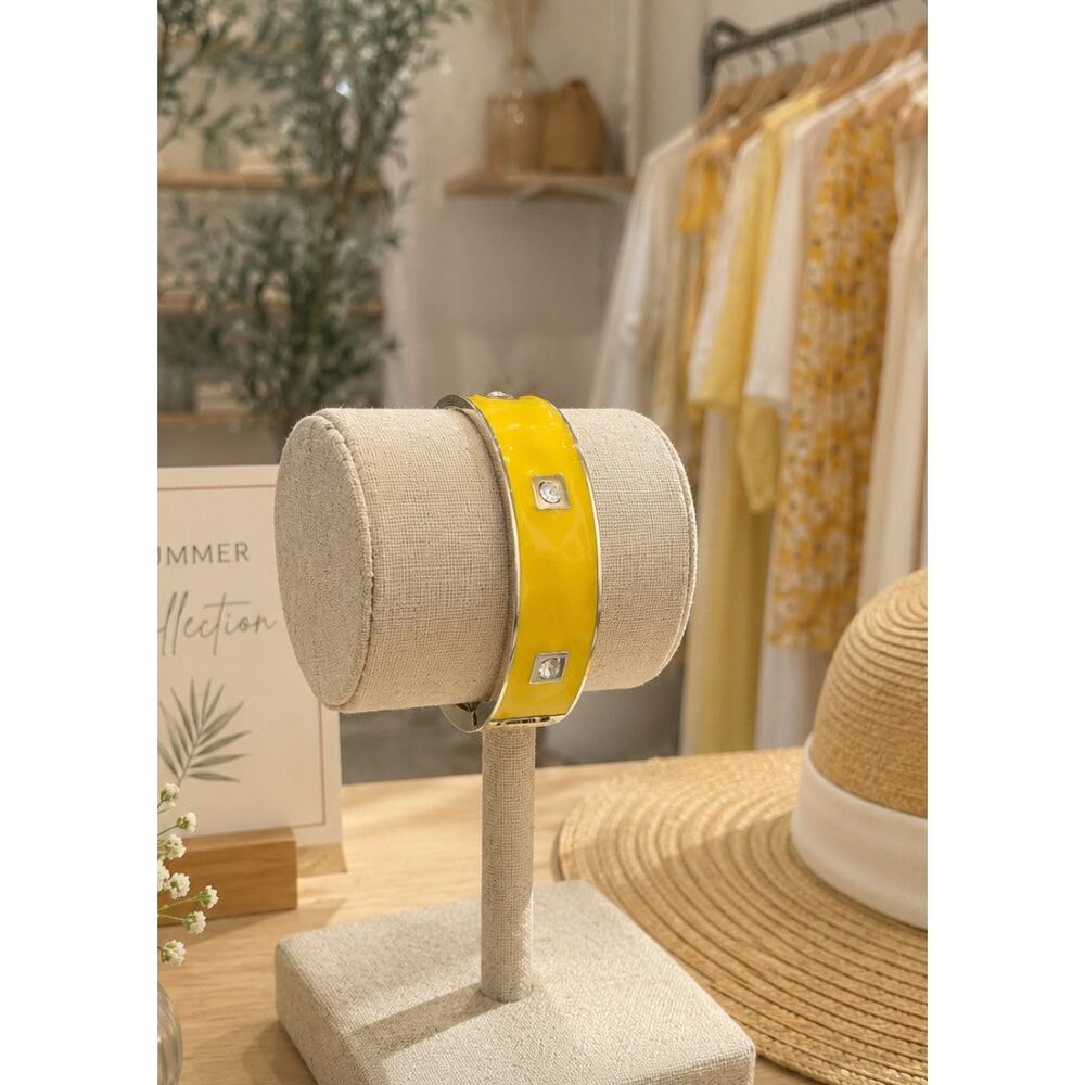 Sequins Yellow Enamel Rhinestone Stud Hinge Bangle New